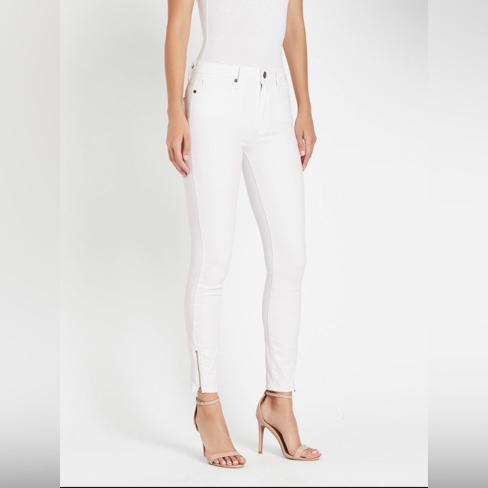 PAIGE Hoxton Ankle Skinny Jeans White Raw Hem Stretch Denim SZ 28